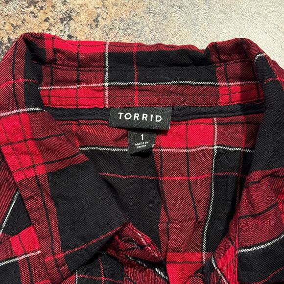 Torrid Womens Top Button Up Long Sleeve Buffalo Plaid Red Black Size 1 1X FK - Picture 3 of 7